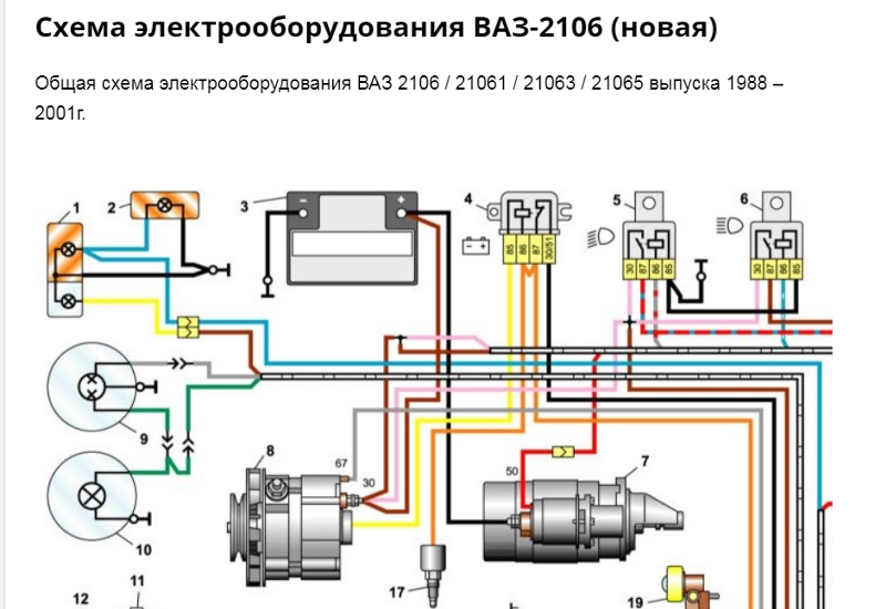 Схема освещения ваз 2101