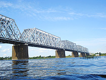 The railway bridge across the Volga in Yaroslavl